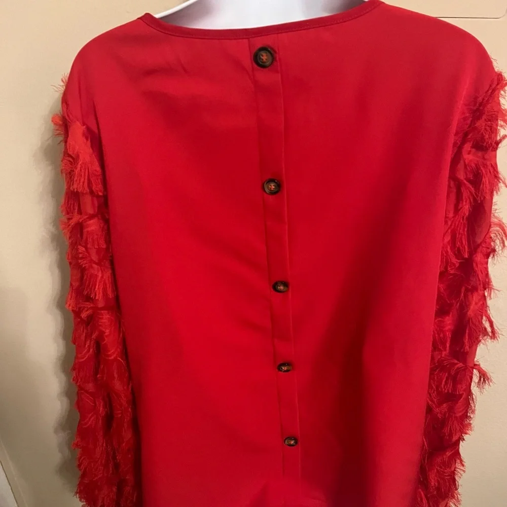 Never Been Worn-Red Fringed Sleeve Women's Top - Picture 4 of 5
